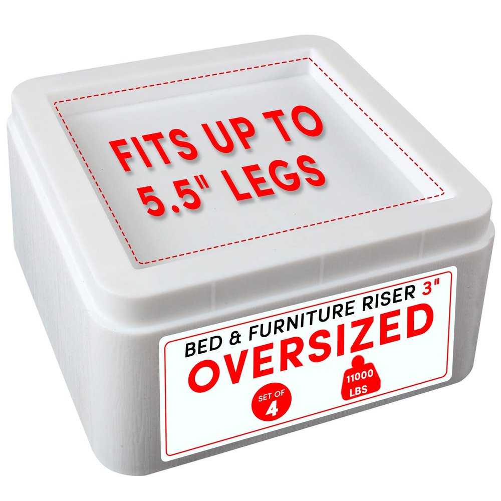 DEDU Oversized Bed Risers Heavy Duty Stackable 4 Pack, Furniture Risers for Sofas 3 Inch or 6 Inch Supports Up to 11000 Lbs, Square Bed Raising Blocks Fits 5.5 Inch Wide Desk or Couch (White)
