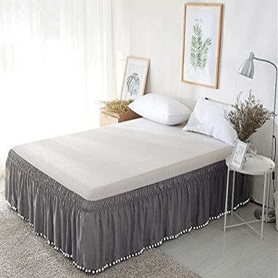 Kings Loft Luxury Pom Pom Wrap Around BedSkirt 100% Egyptian Cotton 1000 Thread Count, Top-Knot Tassle Pompom Fringe White Solid Pattern, 18 Inch Drop Olympic Queen Size, Dark Grey Solid