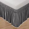 Kings Loft Luxury Pom Pom Wrap Around BedSkirt 100% Egyptian Cotton 1000 Thread Count, Top-Knot Tassle Pompom Fringe White Solid Pattern, 18 Inch Drop Olympic Queen Size, Dark Grey Solid view 2