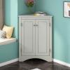 Free-Standing Corner Storage Cabinet, Triangle Bathroom Corner Cabinet with Two Doors and Adjustable Shelves Compact Floor Cabinet for Bathroom, Kitchen, Living Room 17.2''L x 17.2''W x 31.5''H, Grey view 1