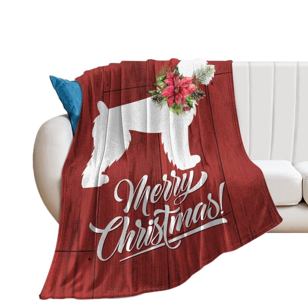 Ditooms Merry Christmas Pet Dog Blanket, Dog and Wreath Home Decor Throws Plush Soft Warm for Couch Bed Sofa Cover Chair - Gifts for Him Her 50"x60", Dog Gifts