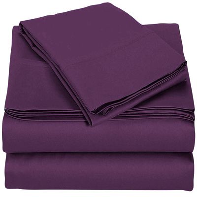 Velosso 4 Piece 100% Egyptian Cotton Sheet Set 1000 Thread Count 12 Inches Deep Pocket Sheet Set - Plum Solid, Olympic Queen