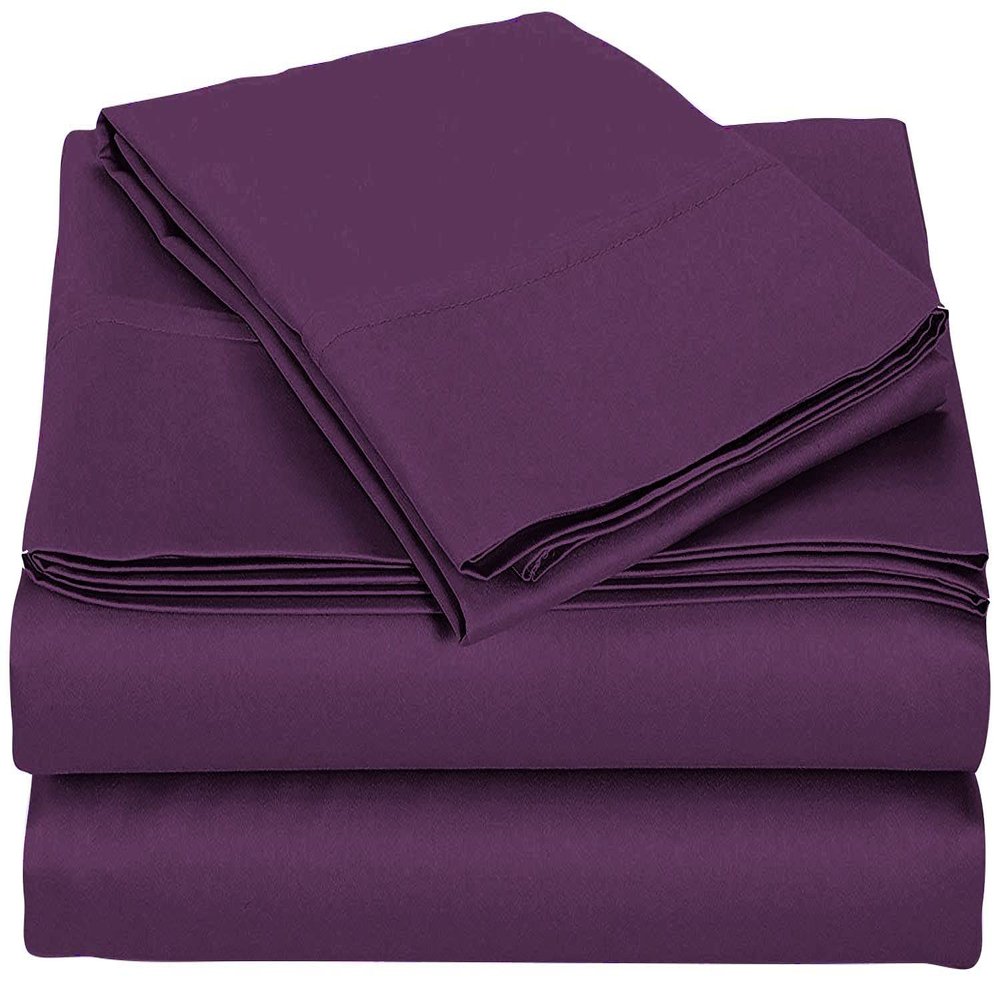 Velosso 4 Piece 100% Egyptian Cotton Sheet Set 1000 Thread Count 12 Inches Deep Pocket Sheet Set - Plum Solid, Olympic Queen