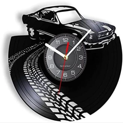 12 Inch Wall Vinyl Decorative Wall Clocks Classic Vintage Retro Car with Road Mark Wall Art Wall Clock Sports Automobile Racecar Vinyl Record Wall Clock Car Lovers Gift