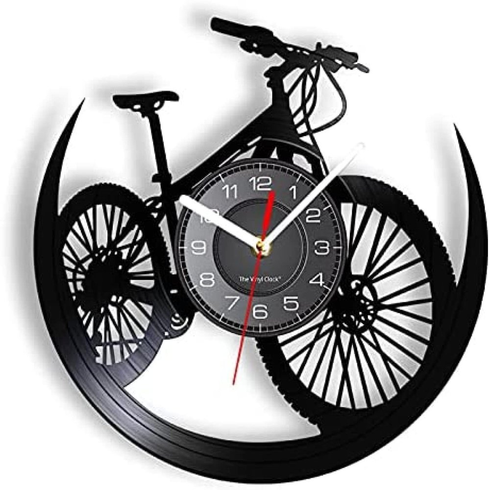 12 Inch Vinyl Record Wall Clock Road Mountain Bike Vinyl Album Record Wall Clock Cycling Decor Sports Events Bicycle Man Cave Watch Mountain Biker Gift