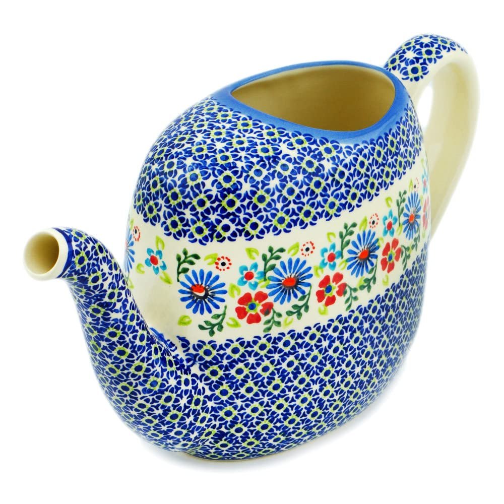 Polmedia Polish Pottery Watering Can - Daisy Daze Pattern Handmade in Boleslawiec Poland + Certificate of Authenticity