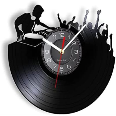 12 Inch Vinyl Record Wall Clock Night Club Music Festival DJ Booth Stage Turn Tables Night Club Wall Decor Wall Clock Disco Dance Party Vinyl Record Wall Clock