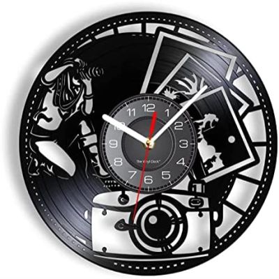 12In Wall Clock Silent Non-Ticking Photography Vinyl Record Wall Clock Home Decor Shutter Lens Film Camera Digital Retro Photo Shoot Art Photographer Wall Clock