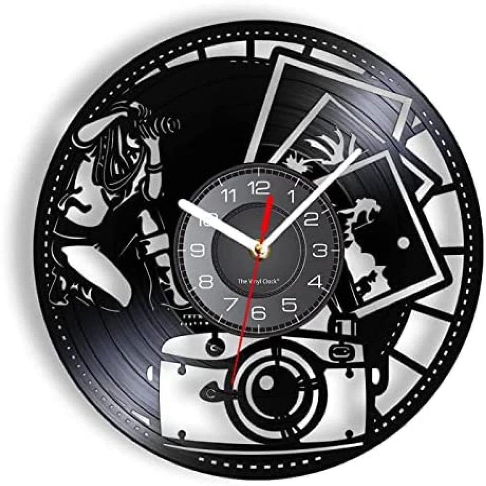12In Wall Clock Silent Non-Ticking Photography Vinyl Record Wall Clock Home Decor Shutter Lens Film Camera Digital Retro Photo Shoot Art Photographer Wall Clock
