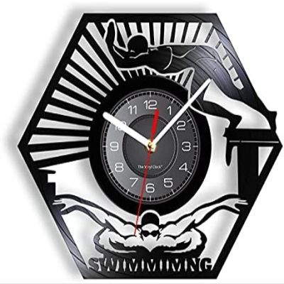 12 Inch Round Wall Clock Water Sport Swimming Wall Decor Swimming Pool Swimmer Vintage Vinyl Record Wall Clock Underwater Modern Design Clock Wall Watch