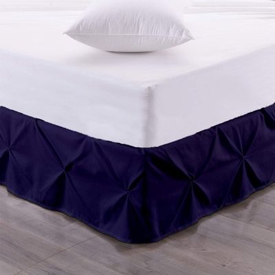 Pinch Pleated Bed Skirt - Easy Fit 9 inch Drop Olympic Queen Bed Skirt Brushed Microfiber Quadruple Pleated Bed Skirt Tailored Drop Dust Ruffle (Navy Blue)