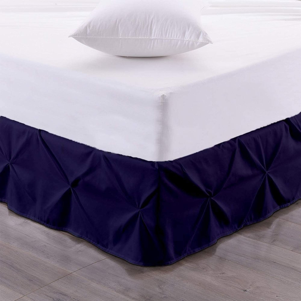 Pinch Pleated Bed Skirt - Easy Fit 9 inch Drop Olympic Queen Bed Skirt Brushed Microfiber Quadruple Pleated Bed Skirt Tailored Drop Dust Ruffle (Navy Blue)