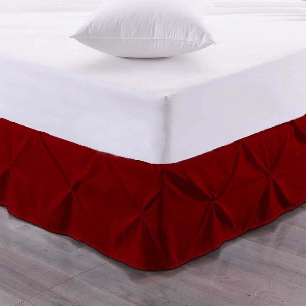 Pinch Pleated Bed Skirt - Easy Fit 16 inch Drop Twin XL Bed Skirt Brushed Microfiber Quadruple Pleated Bed Skirt Tailored Drop Dust Ruffle (Burgundy)