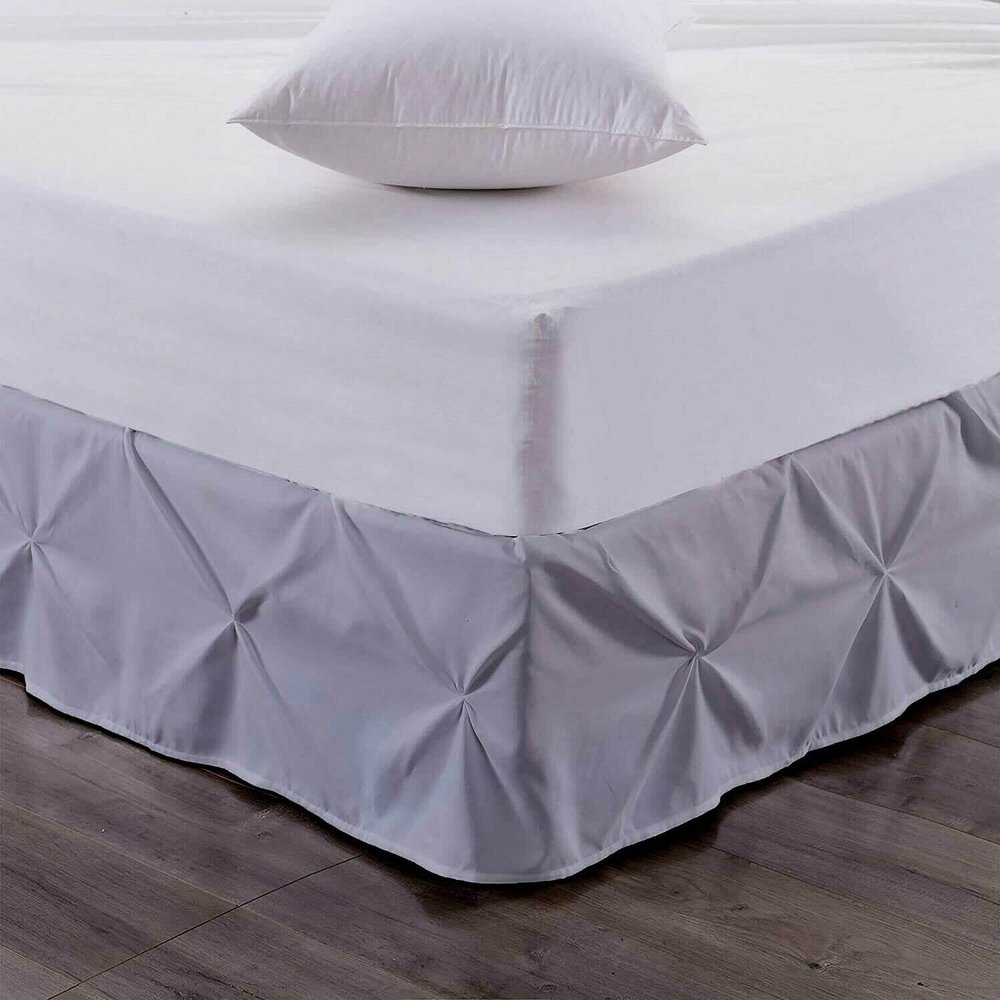 Pinch Pleated Bed Skirt - Easy Fit 9 inch Drop Olympic Queen Bed Skirt Brushed Microfiber Quadruple Pleated Bed Skirt Tailored Drop Dust Ruffle (Silver Grey)