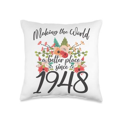 75 Birthday Making the world a better place since 1948 Throw Pillow