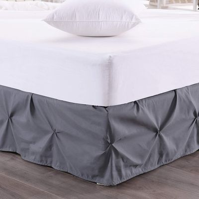 Pinch Pleated Bed Skirt - Easy Fit 9 inch Drop Olympic Queen Bed Skirt Brushed Microfiber Quadruple Pleated Bed Skirt Tailored Drop Dust Ruffle (Grey)