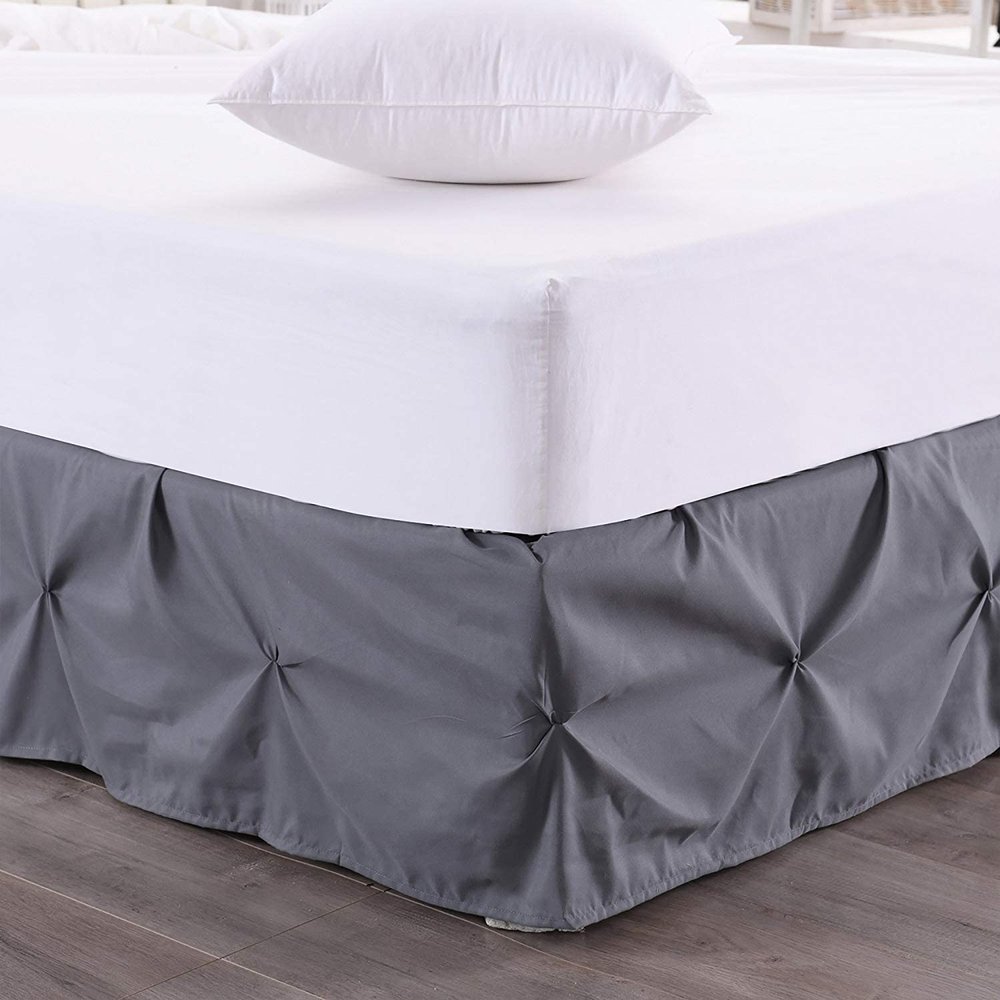 Pinch Pleated Bed Skirt - Easy Fit 9 inch Drop Olympic Queen Bed Skirt Brushed Microfiber Quadruple Pleated Bed Skirt Tailored Drop Dust Ruffle (Grey)