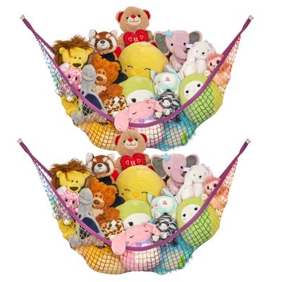 Stuffed Animal Hammock 2 Pack | Corner Stuffed Animal Storage & Plushie Net | Toy Hammock for Stuffed Animals | Holds 12lbs | Easy Hang, All Hardware Included | Rainbow Bedroom Decor | by Lilly's Love