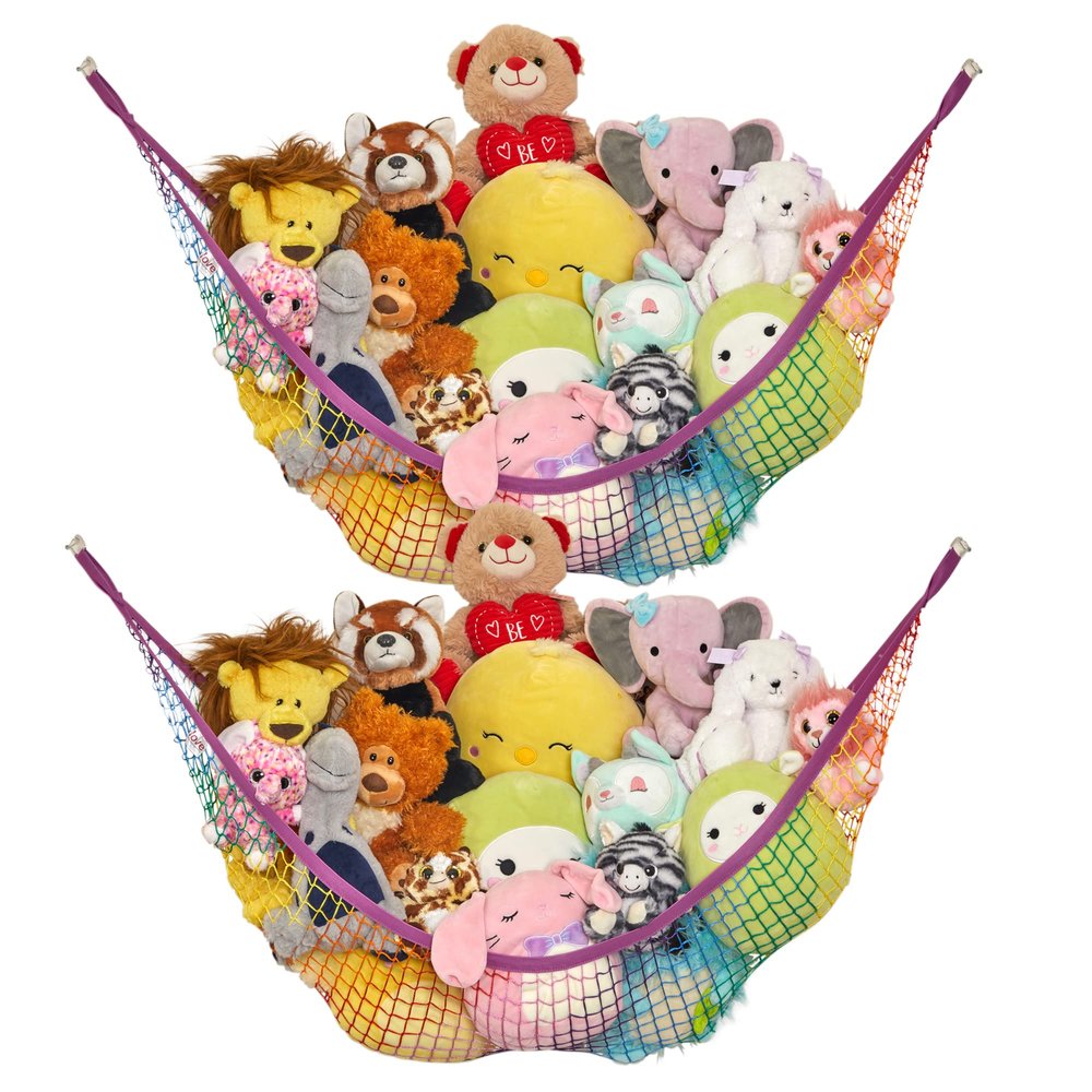 Stuffed Animal Hammock 2 Pack | Corner Stuffed Animal Storage & Plushie Net | Toy Hammock for Stuffed Animals | Holds 12lbs | Easy Hang, All Hardware Included | Rainbow Bedroom Decor | by Lilly's Love