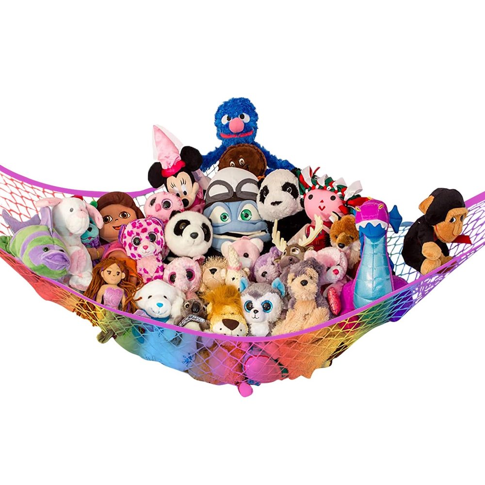 Stuffed Animal Hammock, Large | Corner Stuffed Animal Storage & Plushie Net | Toy Hammock for Stuffed Animals | Holds 12lbs | Easy Hang, All Hardware Included | Rainbow Bedroom Decor | by Lilly's Love