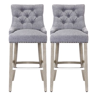 WestinTrends Hayes Hayes 29" Upholstered Wood Bar Stool with Tufted Back (Set of 2), Gray