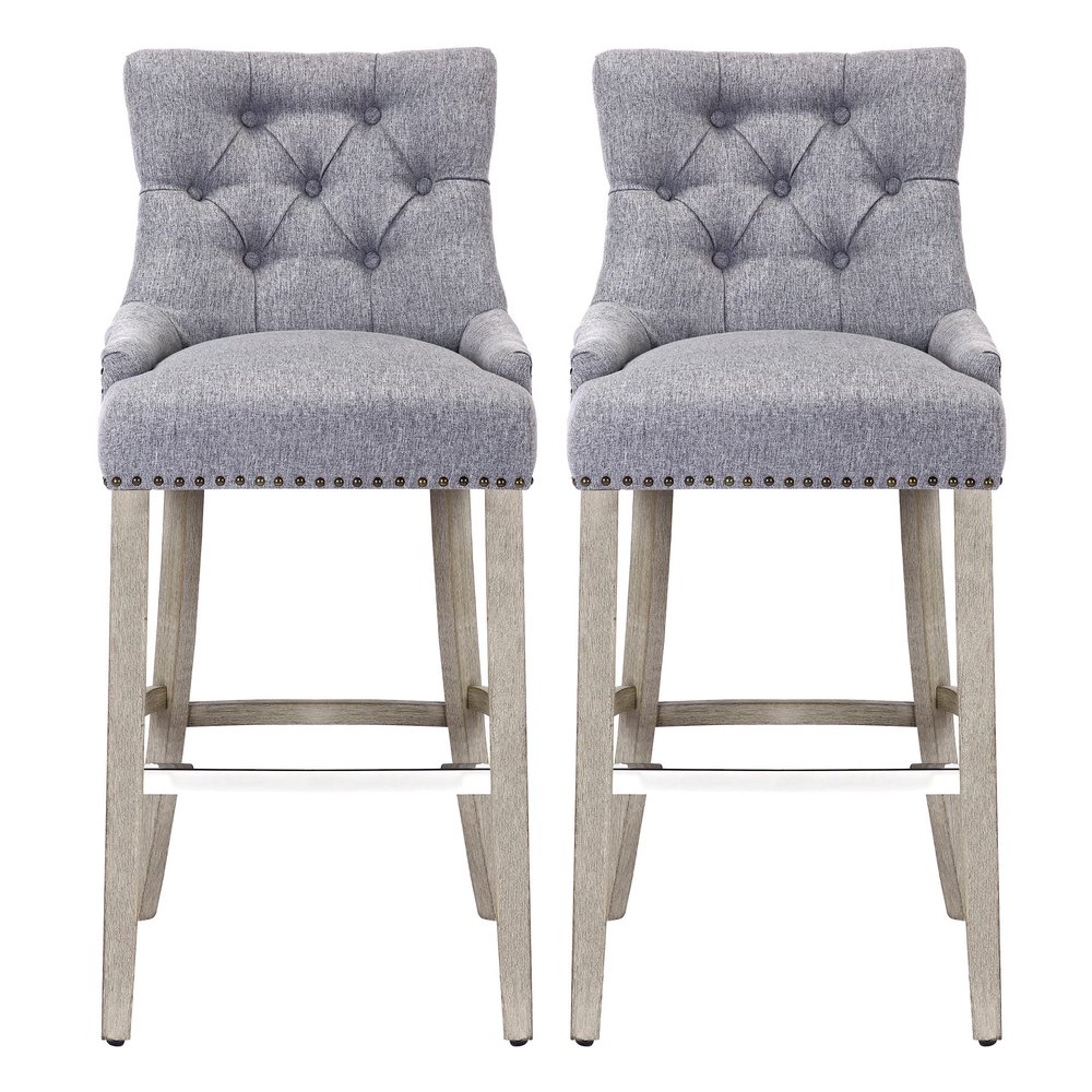 WestinTrends Hayes Hayes 29" Upholstered Wood Bar Stool with Tufted Back (Set of 2), Gray