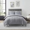 7 Piece Comforter Set Bag Solid Color All Season Soft Down Alternative Blanket & Luxurious Microfiber Bed Sheets, Twin, Gray Plaid view 1
