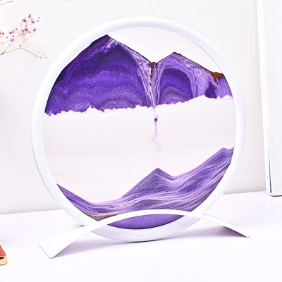 IMPREC 3D Hourglass Art Decorative Ornaments, Glass Quicksand Painting Living Room Office Desktop Decoration Quicksand Painting with Base, Moving Sand Art Picture Sandscape (Color : Purple)