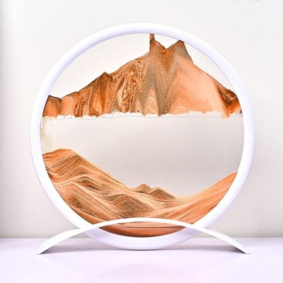 IMPREC 3D Hourglass Art Decorative Ornaments, Glass Quicksand Painting Living Room Office Desktop Decoration Quicksand Painting with Base, Moving Sand Art Picture Sandscape (Color : Gold)