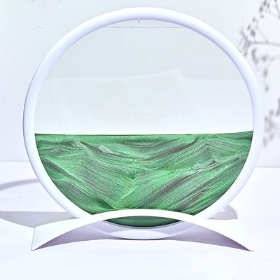 IMPREC 3D Hourglass Art Decorative Ornaments, Glass Quicksand Painting Living Room Office Desktop Decoration Quicksand Painting with Base, Moving Sand Art Picture Sandscape (Color : Green)