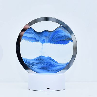 IMPREC 3D Hourglass Art Decorative Ornaments, Quicksand Artist Residence Decoration Round Glass 3D Deep Sea Sand Scene Dynamic Display Frame Desktop (Color : Blue)