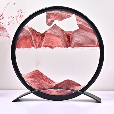 IMPREC 3D Hourglass Art Decorative Ornaments, Glass Quicksand Painting Living Room Office Desktop Decoration Quicksand Painting with Base, Moving Sand Art Picture Sandscape (Color : Rojo)