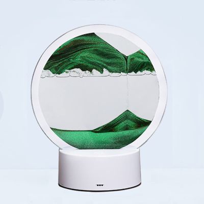 IMPREC 3D Hourglass Art Decorative Ornaments, Quicksand Artist Residence Decoration Round Glass 3D Deep Sea Sand Scene Dynamic Display Frame Desktop (Color : Green)