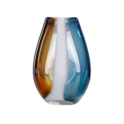 KIZQYN Flower Vase Luxurious Creative Color Contrast Glass Vase Ornaments Living Room Flower Arrangement Simple Tabletop Flower Decoration Vase for Decor (Color : Bigblue Mug, Size : Brass)