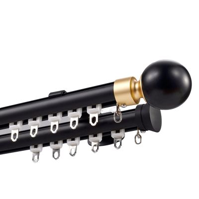 NOIRDA Double Curtain Rods for Space 100 to 600 Cm, Wall-Mounted Rail for Curtains, Room Divider Curtain Rod, with Round Ball Finials and Installation Hardware(Color:Black,Size:180cm/5.9ft)