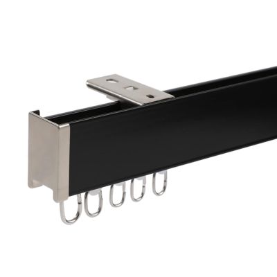 Ceiling Or Wall Mount Curtain Track System, Large Size For Space 1m - 5m Wide, Aluminum Silent Curtain Rail Kit, With Track, Roller , Installation Hardware,(Color:Black-ceiling,Size:150cm/4.9ft)