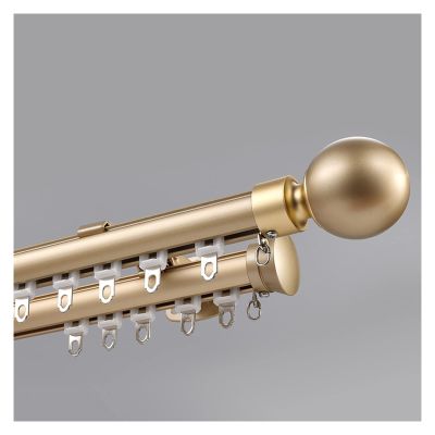 NOIRDA Elegant Curtain Track Rod, Double Window Curtain Rod Set for Large Space 100~600cm, Aluminum Room Divider Track with Accessories, 7 Colors(Color:Gold,Size:300cm/9.8ft)