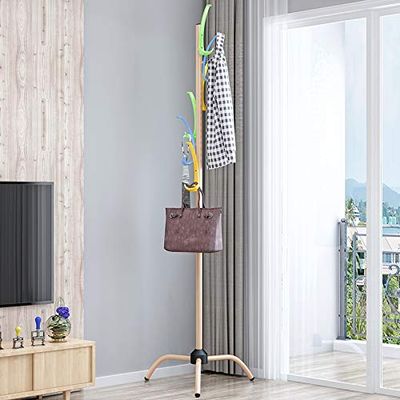 ARZARF Entryway Coat Rack Hangers Multifunctional Floor Home Coat Rack Bedroom Simple Clothes Rack Living Room Creative Clothes Hangers Free Standing Coat Rack (Color : Champagne 095)