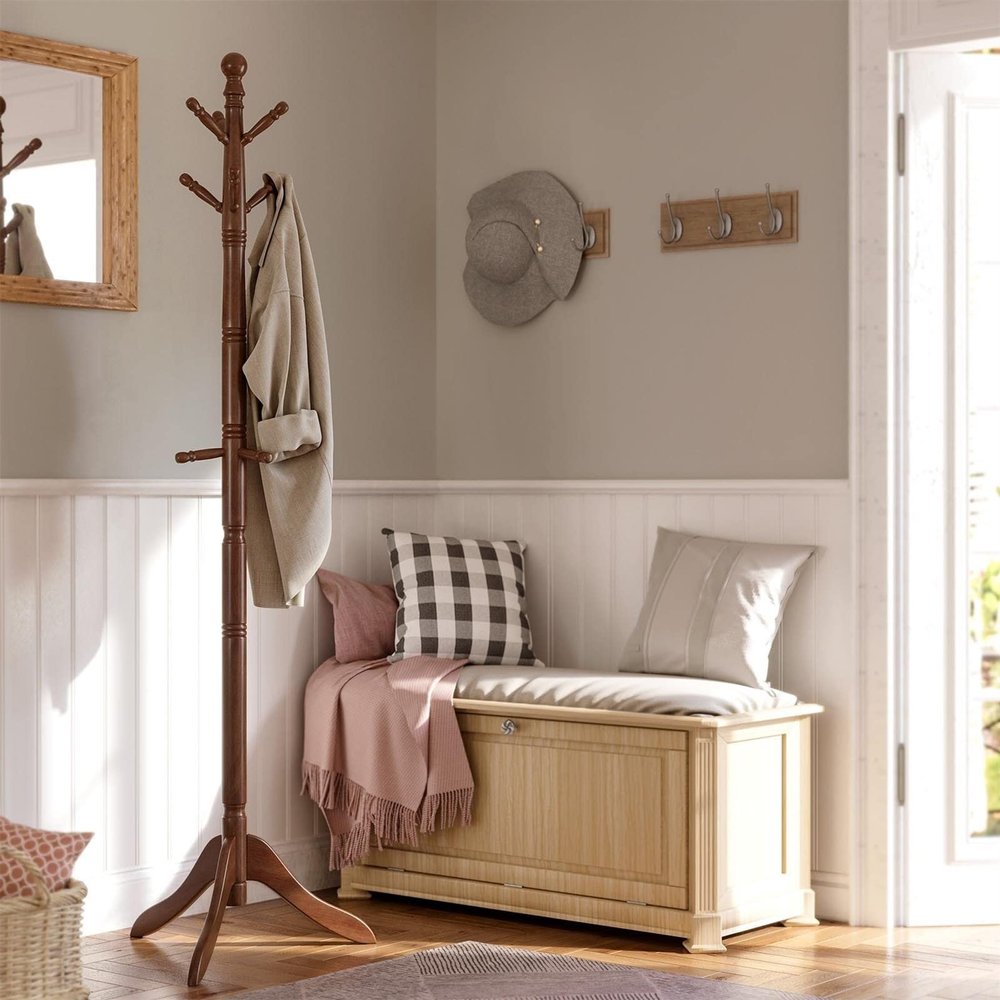 ARZARF Entryway Coat Rack Coat Rack, Wood Coat Stand, Free Standing Hall Coat Tree with 10 Hooks for Coats, Hats, Bags Free Standing Coat Rack
