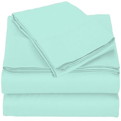 Velosso 4 Piece 100% Egyptian Cotton Sheet Set 1000 Thread Count 18 Inches Deep Pocket Sheet Set - Aqua Blue Solid, King