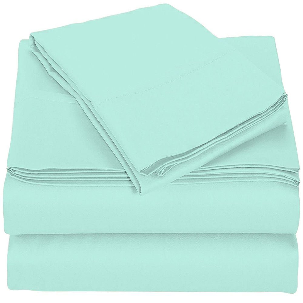 Velosso 4 Piece 100% Egyptian Cotton Sheet Set 1000 Thread Count 18 Inches Deep Pocket Sheet Set - Aqua Blue Solid, King