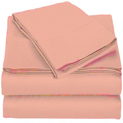 Velosso 4 Piece 100% Egyptian Cotton Sheet Set 1000 Thread Count 18 Inches Deep Pocket Sheet Set - Peach Solid, Olympic Queen