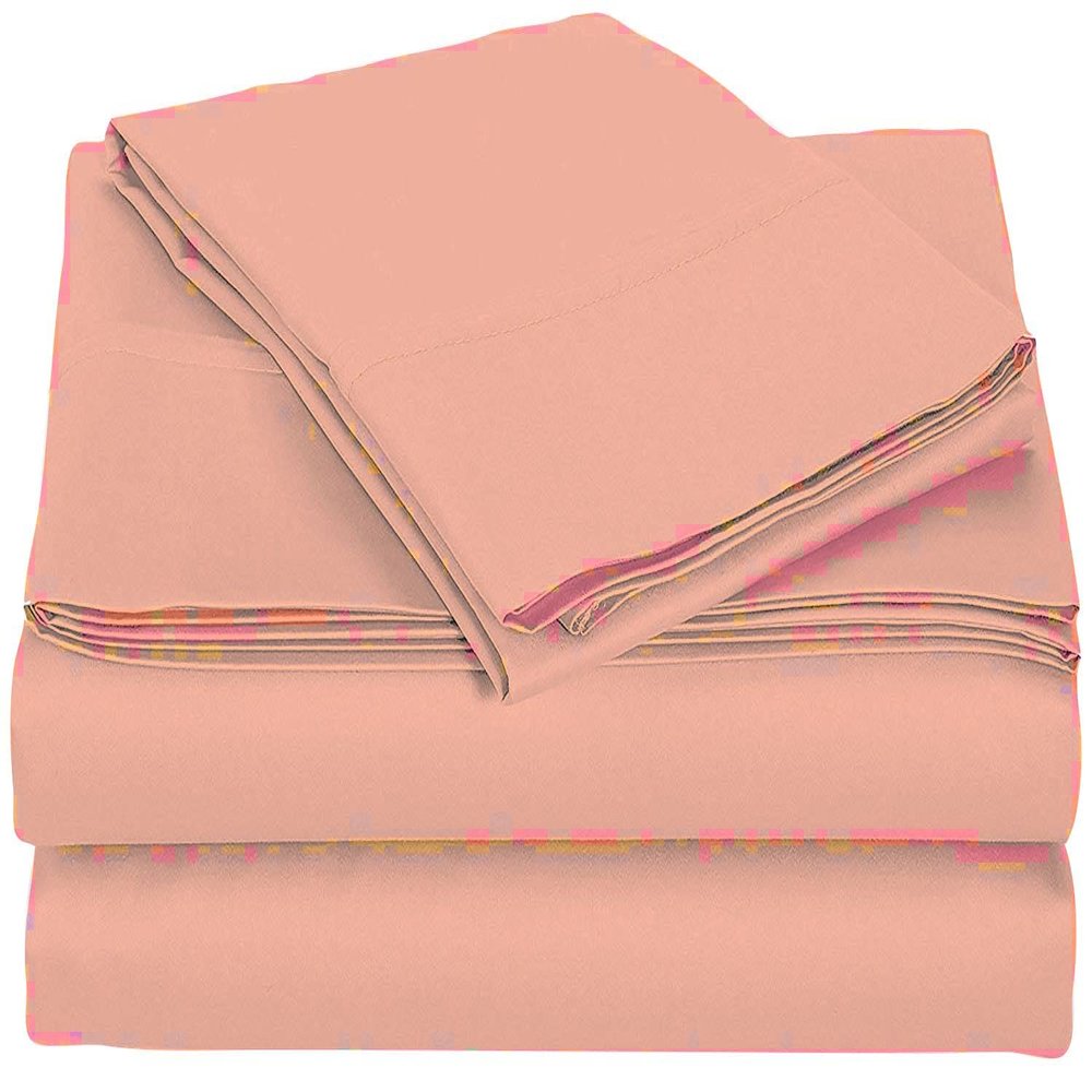 Velosso 4 Piece 100% Egyptian Cotton Sheet Set 1000 Thread Count 18 Inches Deep Pocket Sheet Set - Peach Solid, Olympic Queen