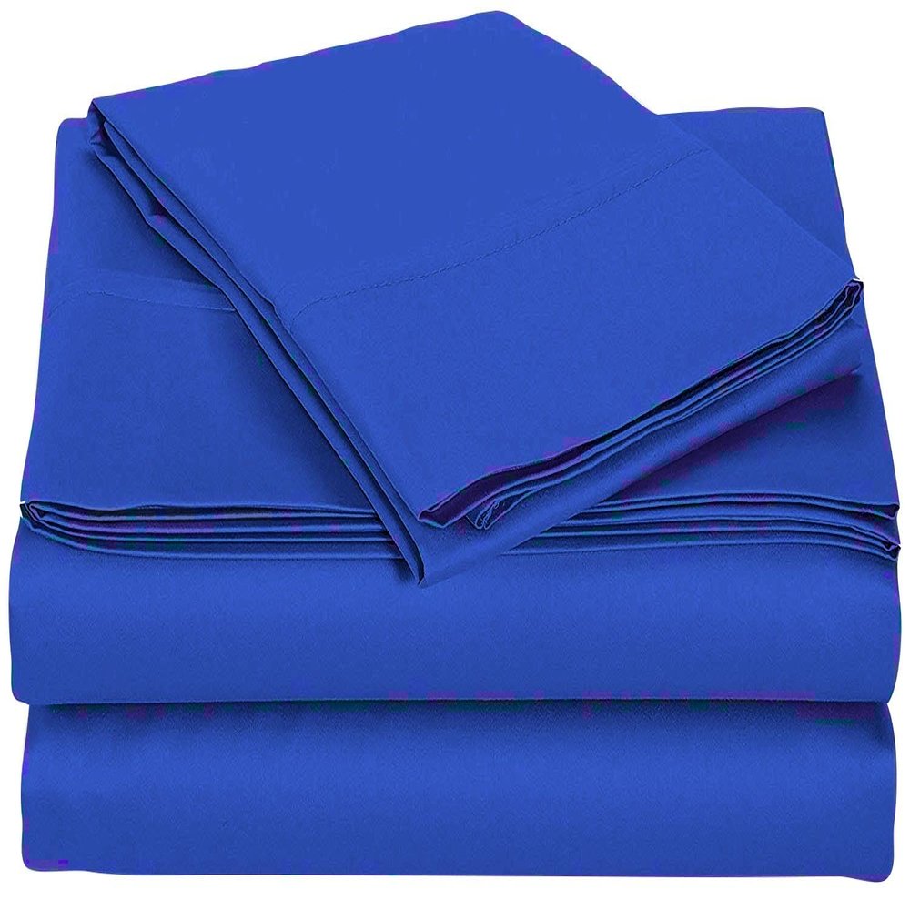 Velosso 4 Piece 100% Egyptian Cotton Sheet Set 1000 Thread Count 18 Inches Deep Pocket Sheet Set - Royal Blue Solid, Full