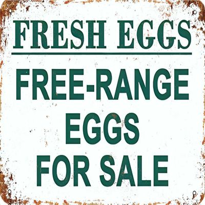 KPSheng Aluminum Metal Sign, Fresh Eggs Free Range Eggs for Sale Sign,12Inx16In, Vintage Sign Wall Decor Art Street Yard Road Sign