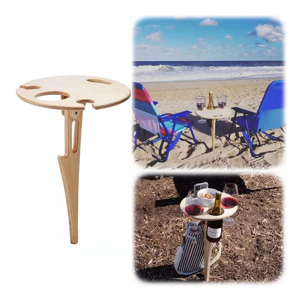 Bcofo Outdoor Folding Wine TableMini Wooden Picnic TableBeach Snack TableFoldable Wine Glass Rack for Sandfor Outdoors,Garden,Party,Travel, BeachCamping