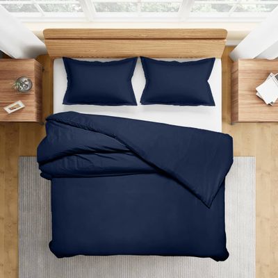 800 Thread-Count 100% Egyptian Cotton 3 Piece Duvet Cover and Pillow Shams, Premium Hotel Comforter Quilt Cover Sateen Weave with Zipper Closure, Corner-Ties - Full, Navy Blue