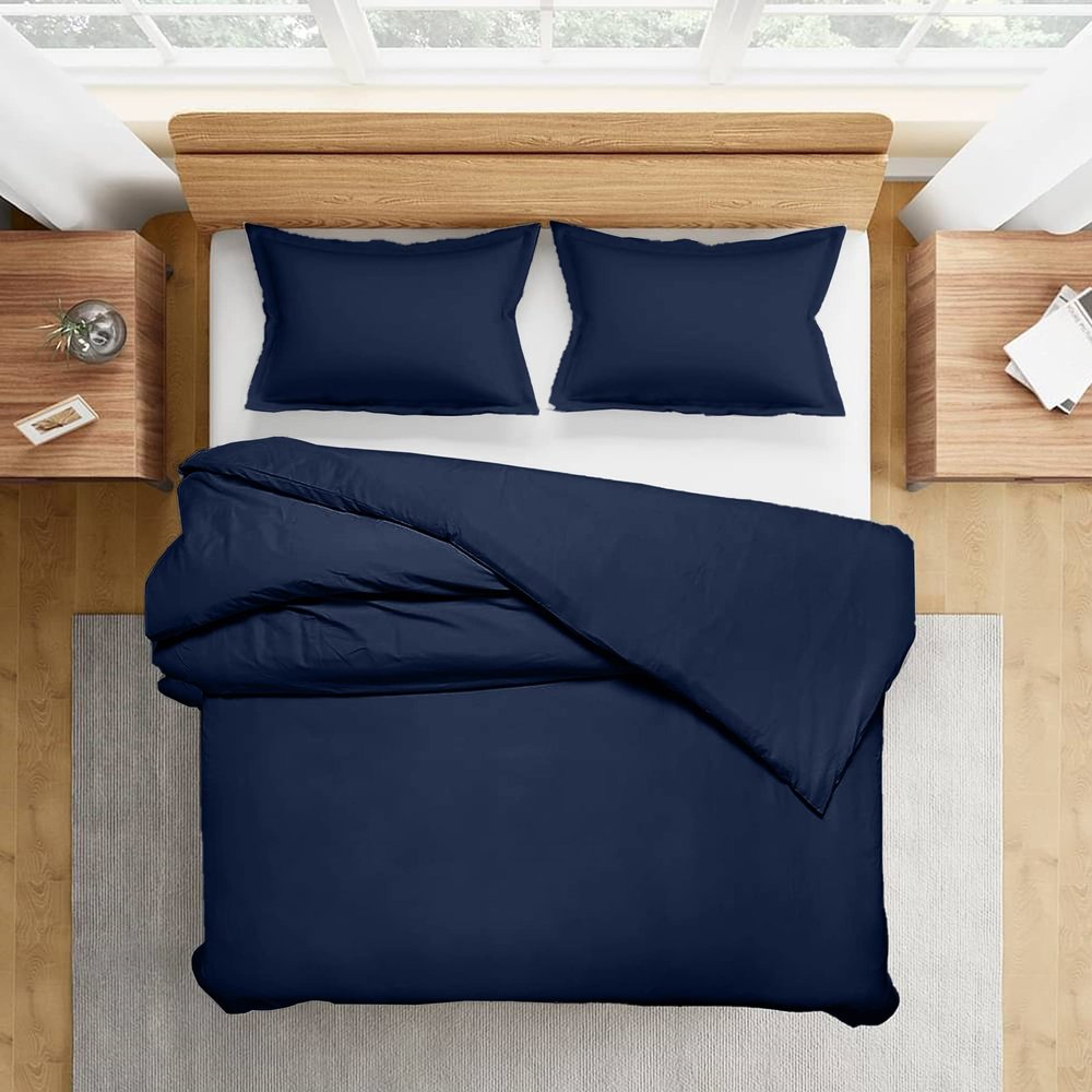 800 Thread-Count 100% Egyptian Cotton 3 Piece Duvet Cover and Pillow Shams, Premium Hotel Comforter Quilt Cover Sateen Weave with Zipper Closure, Corner-Ties - Full, Navy Blue