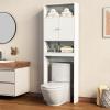 Bathroom Storage Cabinet, Over The Toilet Storage Cabinet Freestanding Home Bathroom Shelf Bathroom Organizer Toilet Cabinet with Double Door and Adjustable Shelf Wood Bathroom Space Saver view 1