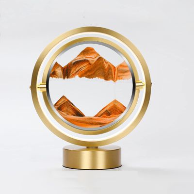 IMPREC Hourglass Table Lamp, 3D Hourglass Art Decorative Ornaments, Quicksand Painting Hourglass LED Art Decorative Sand Paintings Night Light Glass Hourglass Table Lamp Decoration (Color : Gold)
